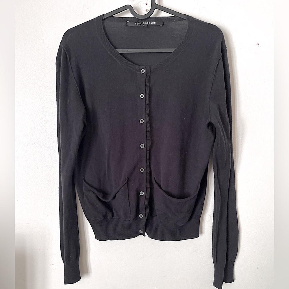 Tess Giberson Black Cotton Button Front‎ Cardigan Sweater M